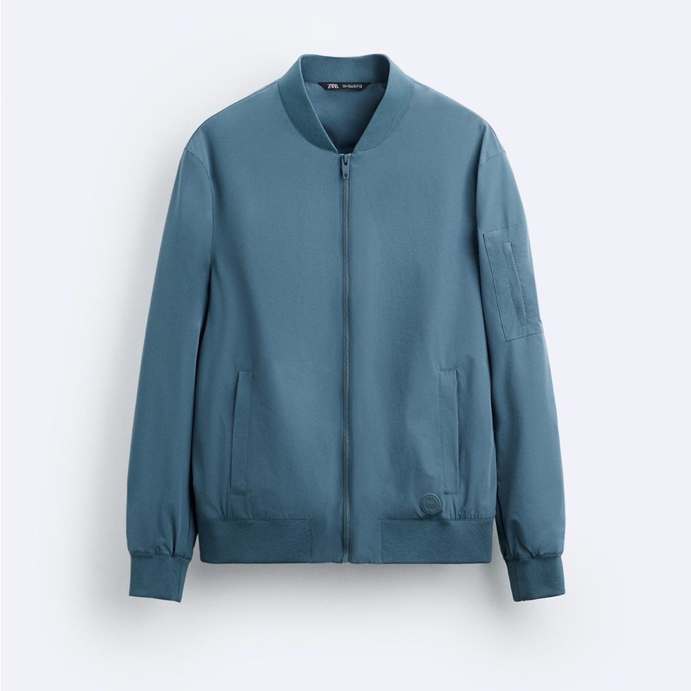 Zara NWT Lightweight Men's Bomber Jacket - Stylish Zip-Up in Blue Size Small